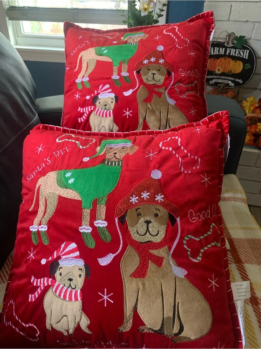 Macy's Red Embroidered Holiday Throw Pillows (2 Pillows for $30.00)